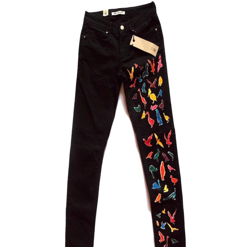 Hand-painted Birds Jeans